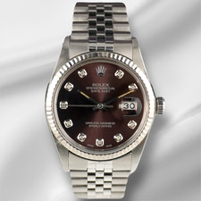 Rolex 36mm Datejust Steel Fluted Chocolate Brown Dial Watch 16014