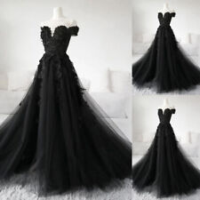Black Gothic Wedding Dresses Off the Shoulder Beaded Lace Appliques Bridal Gowns