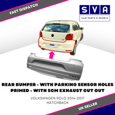 Rear Bumper Primed With Parking With 5Cm Exhaust Hole For Vw Polo 2014-2017 H/B