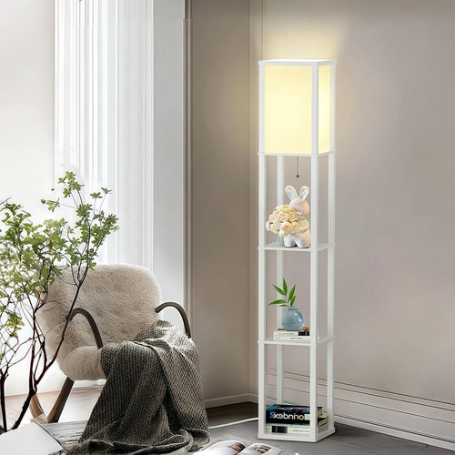 Wooden floor lamp with - lamp,