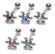 Atom Ball - Gem Tongue Bar - Choose Colour & Length: 12mm 14mm or 16mm