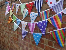 FABRIC BUNTING.STRIPES AND SPOTS.SOLD PER METER.PARTIES.WEDDINGS.DECORATIONS.