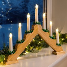 Candle Bridge Light Christmas Decoration Mains Operated Wooden Warm White LED