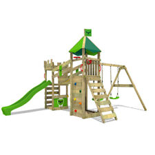FATMOOSE RiverRun Royal XXL Wooden ClimbingFrame Treehouse SuperSwing and Slide