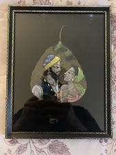 VINTAGE OIL PAINTING ON PEEPAL TREE DRIED LEAF ( MAN AND WOMAN )