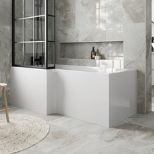 L Shaped Shower Bath Front Side Panel Modern Bathroom White Gloss MDF 1700mm