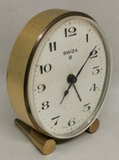 Vintage 1960s Swiza 8 Days Oval Retro Shaped 8.2cm Brass Desktop Bedside Clock