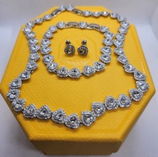 Tennis Necklace Earrings Heart Angelic Bridal Mother S Bracelet Set Inspired 3pc