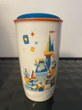 Starbucks Disney World Magic Kingdom Ceramic Travel Mug Tumbler Splash Guard Lid