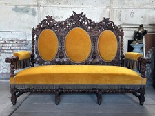 Museum Quality Victorian Jacobean Revival 3Pc Suite Sofa Settee & Throne Chairs