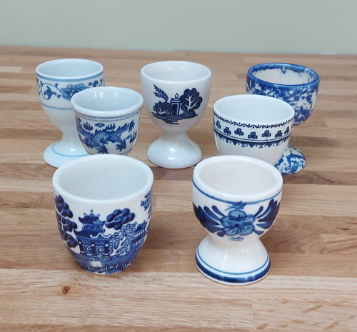 Blue white egg cups - blue,