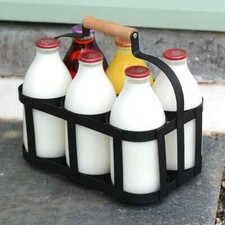 Milk Bottle Holder Metal Vintage Carrier Rack Wooden Handle Retro 6 Drinks Caddy