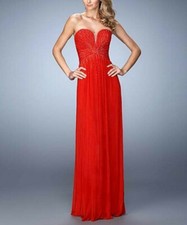 LA FEMME Red Rhinestone Gown