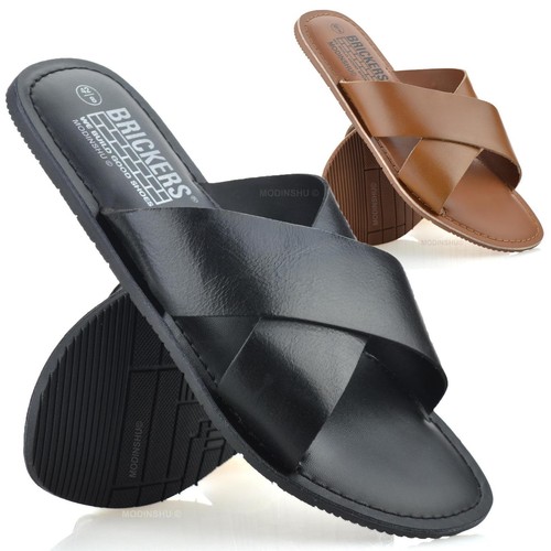 Mens leather slip sandals - leather, on