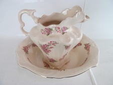 Vintage Staffordshire England Ewer/Jug and Wash Basin Set Pink Floral Design