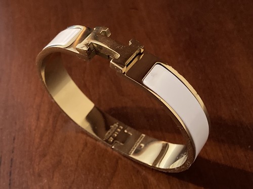 Gold with white enamel hermes - gold,