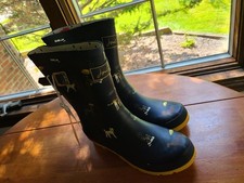 Joules Womens Blue Butterfly Rain Boots Gold Dogs Umbrella Lining Size 10 Nwt