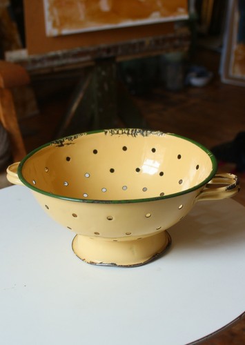 Vintage enamel colander cream - vintage,