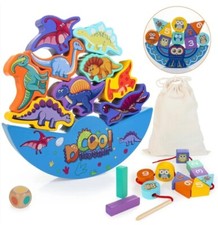 2 in 1 Montessori Educational Wooden Dinosaur Stacking Balance Toy & Lacing Bead