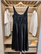 MONSOON UK 14 BLACK DRESS OCCASION SLEEVELESS PARTY EVENING FLARE SILK WOMENS