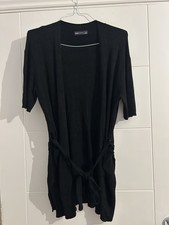 M&S Collection Black Ribbed Tie-Waist Cardigan Top Size Medium