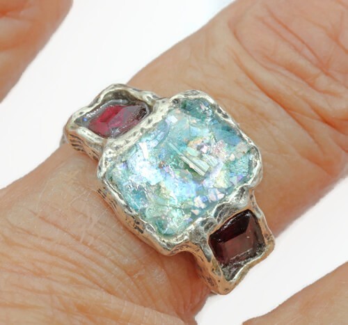 Roman glass ring silver 925 - glass,