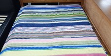 Crochet Double Bed Throw/Sofa Blanket Very Good Condition Multi Coloured Stripes