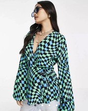 Never Fully Dressed Checked Wrap Top Log Sleeve, BNWT, UK 14