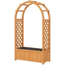Outsunny Wooden Raised Garden Bed Trellis Planter with Trellis Fabric Liner