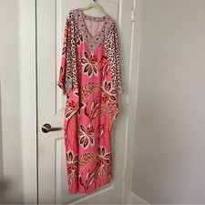 Dishiki Ramadan Floral Leopard Crew Neck Batwing Sleeve Caribbean Kaftan Dress