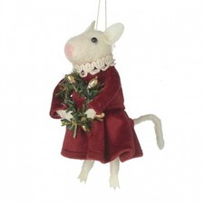 Felt Mouse in Dress with Wreath Christmas Tree Decoration by Heaven Sends Decor