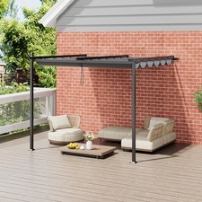 Outdoor Lean To Pergola with Retractable Canopy Wall Mounted Gazebo Sun Shade