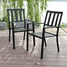 2 Piece Patio Wrought Iron Dining Seating Chair Garden Dining Chair Back Armrest