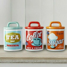 3x Retro Canister Set-Tea/Coffee/Sugar Storage Jars Canisters Kitchen Essentials