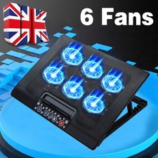 Quiet Laptop Cooler 6 Powerful Fans Gaming Cooling Mat Pad Stand Tilt for 12-17"