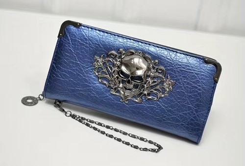 Metal skull chain long purse - metal,