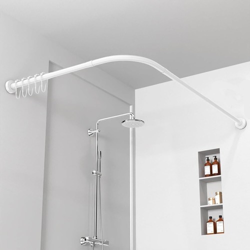 White shower curtain rail - curtain, pole