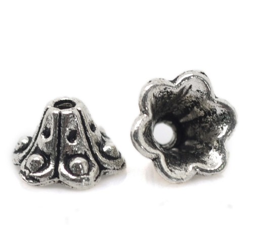 Tibetan silver bead caps - caps, fancy