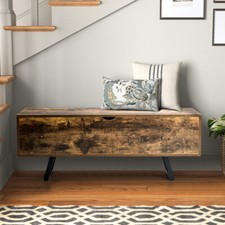 Industrial Wooden Storage Bench Ottoman Chest Box Hallway Bedroom Bench Stool