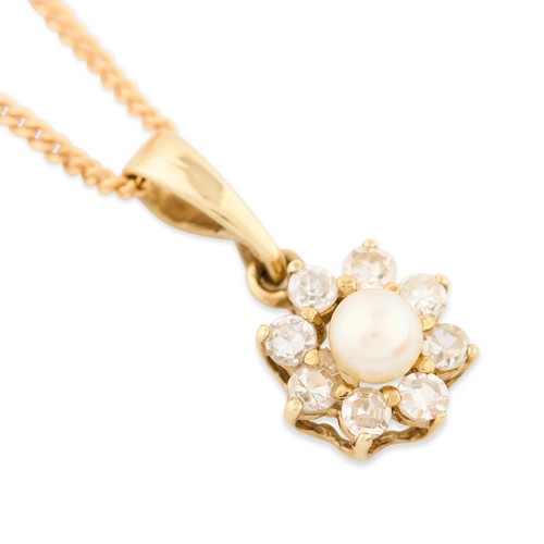Pearl diamond cluster - diamond, pendant