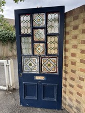 Reclaimed Victorian Stained Glass Wooden Panel Door 2120 Or 2127 x 960mm