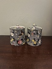 Antique Dean's Burslem Chintz Two small jars Lucerne Ware Pheasants England 2530