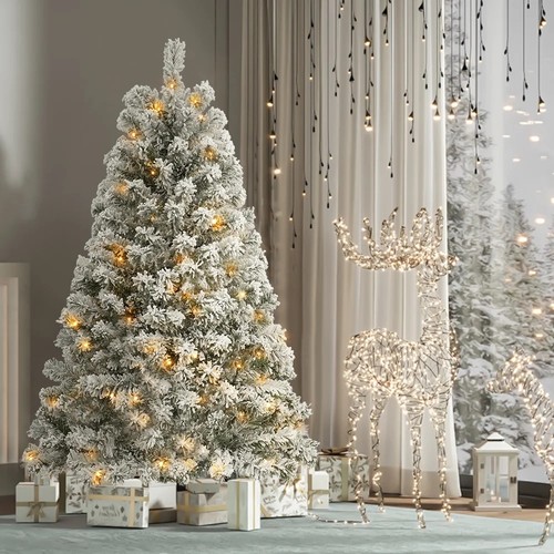 Snow flocked christmas tree - snow,