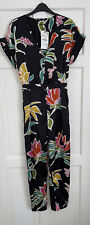 ZARA MULTICOLOUR LONG FLORAL PRINT SATIN JUMPSUIT WITH POCKETS SIZE M