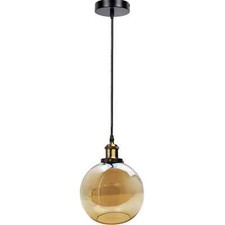 Industrial Ceiling Light Fitting Hanging Amber Glass Retro Pendant Lamp