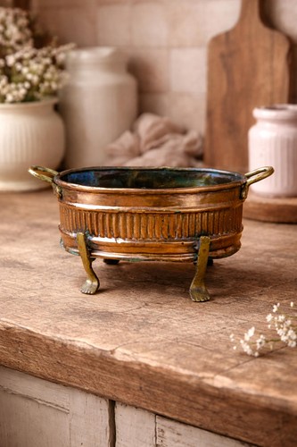 Antique copper brazier planter - copper,