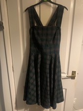 Hell Bunny, Xl (14) Plaid pinefore dress, adjustable straps, flare skirt