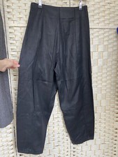 Zara Black Faux Leather Waxed High Rise Barrel Leg Mom Fit Trousers Sz M