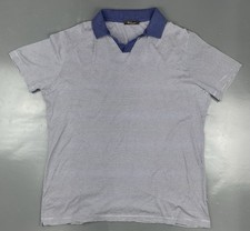 LORO PIANA COTTON OPEN COLLAR POLO SHIRT BLUE + WHITE STRIPED SIZE XL 24”  PTP