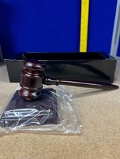 EB234 - 10.75in Judge Wooden Gavel/Solid Block Set In Box Award Prize Gift Court